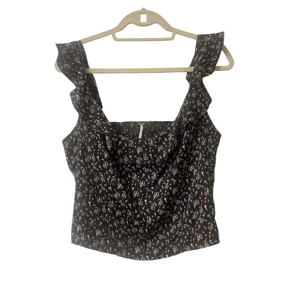 Free People cropped blouse ruffle straps sz XL
